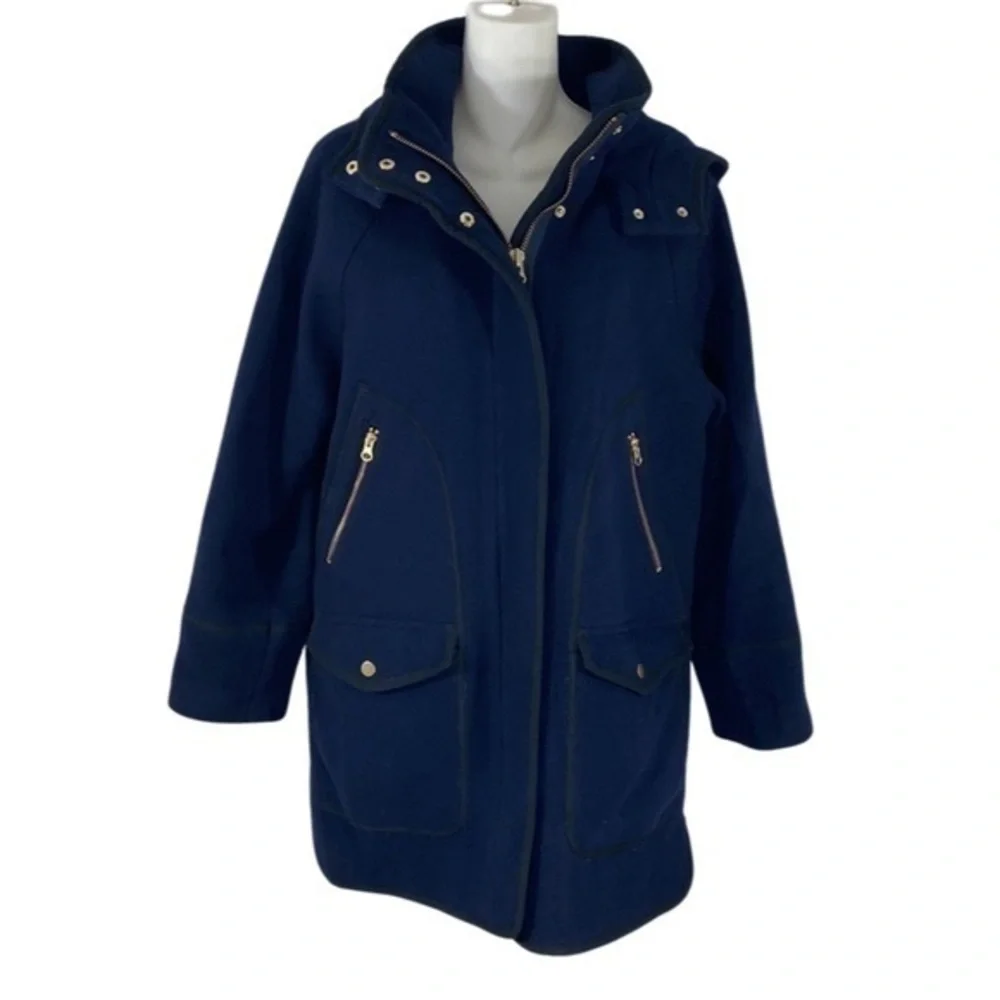 J. Crew summit Italian stadium cloth navy blue gold wool hooded parka coat 4